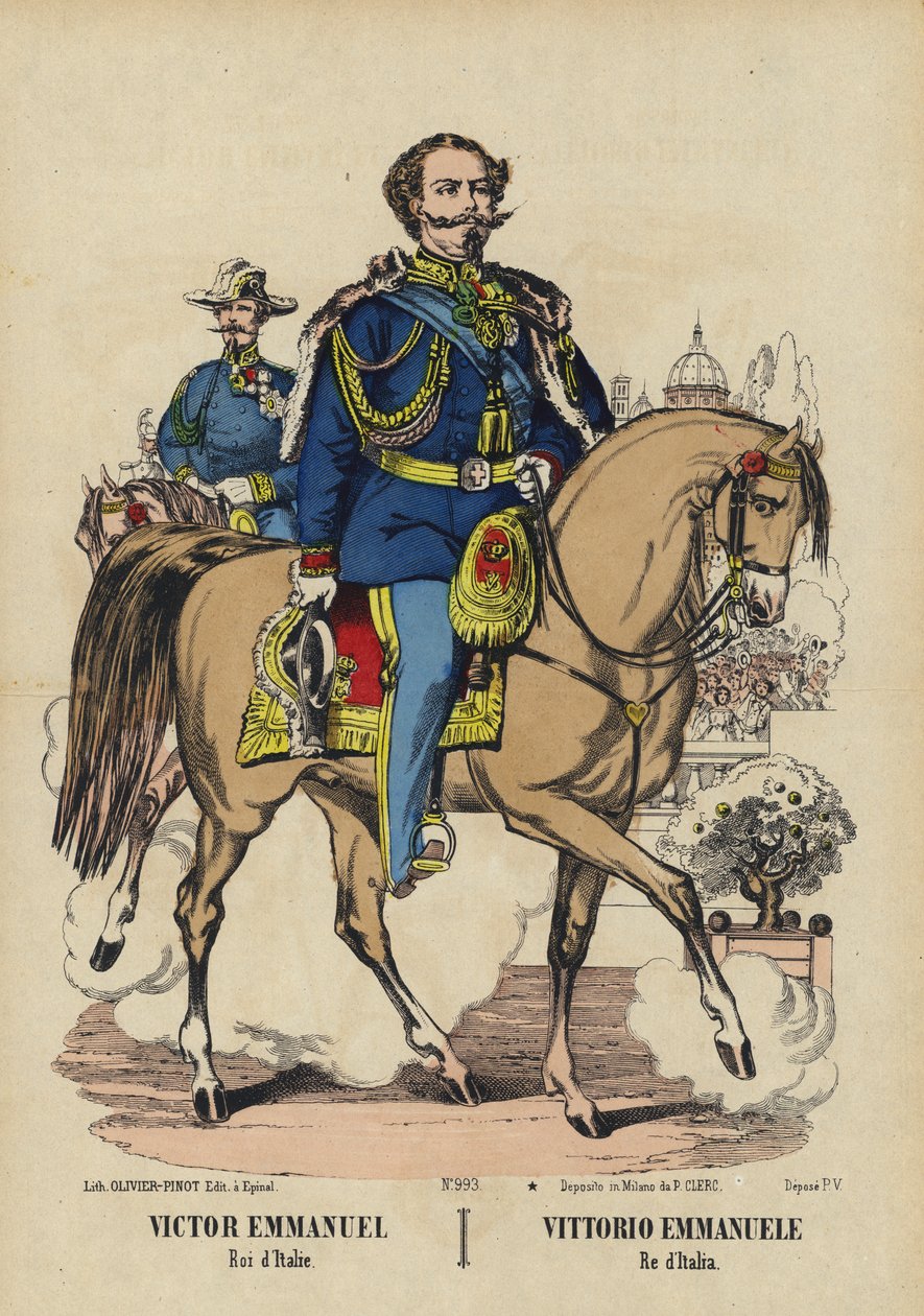 Król Włoch Wiktor Emanuel II (kolorowa litografia) autorstwa French School