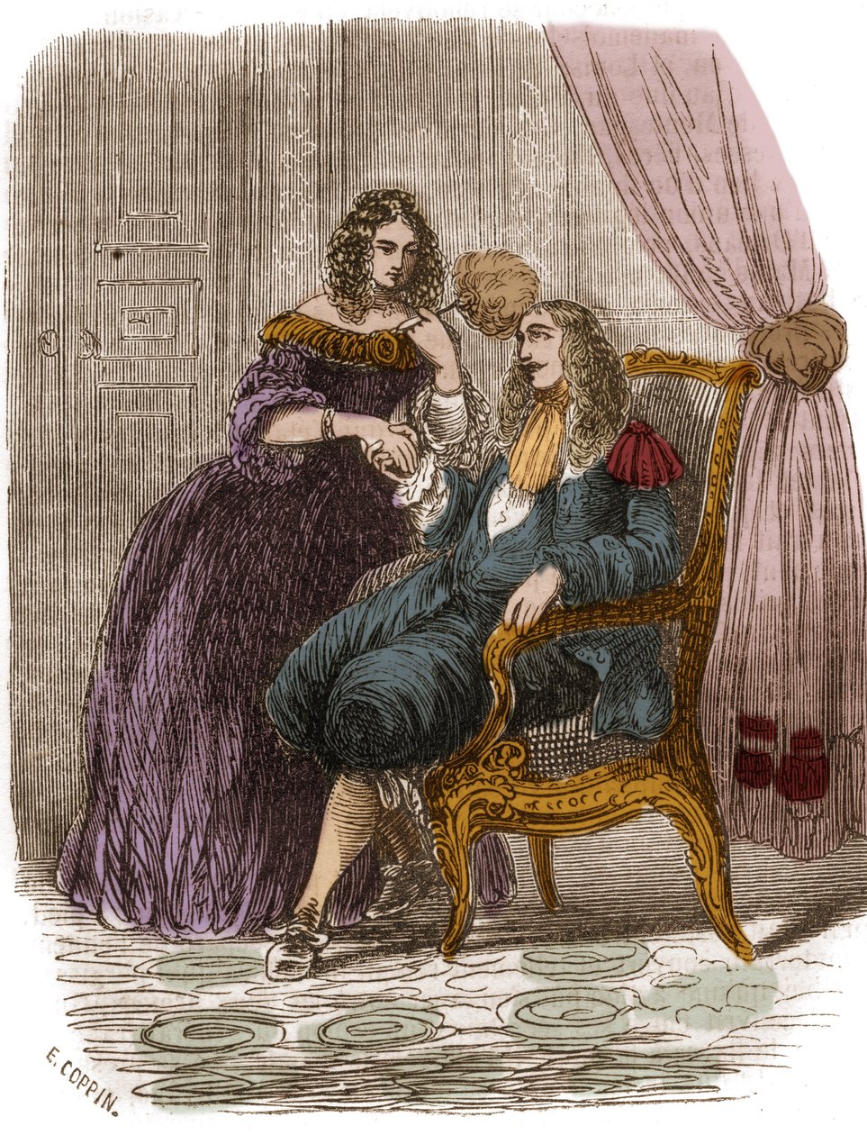 Król Francji Ludwik XIV (1638-1715) z Francoise Athenais (Francoise-Athenais) autorstwa Rochechouart Mortemart, markiza Montespan (lub Madame de Montespan) (1640-1707). Rycina XIX wieku. autorstwa French School
