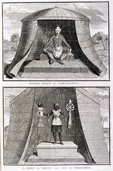 Kiwasa i bóg wiatrów, idole Wirginii, ilustracja z „Ceremonii i obyczajów religijnych”, sztychowana przez Bernarda Picarta (1673-1733) 1721 (rycina) autorstwa French School