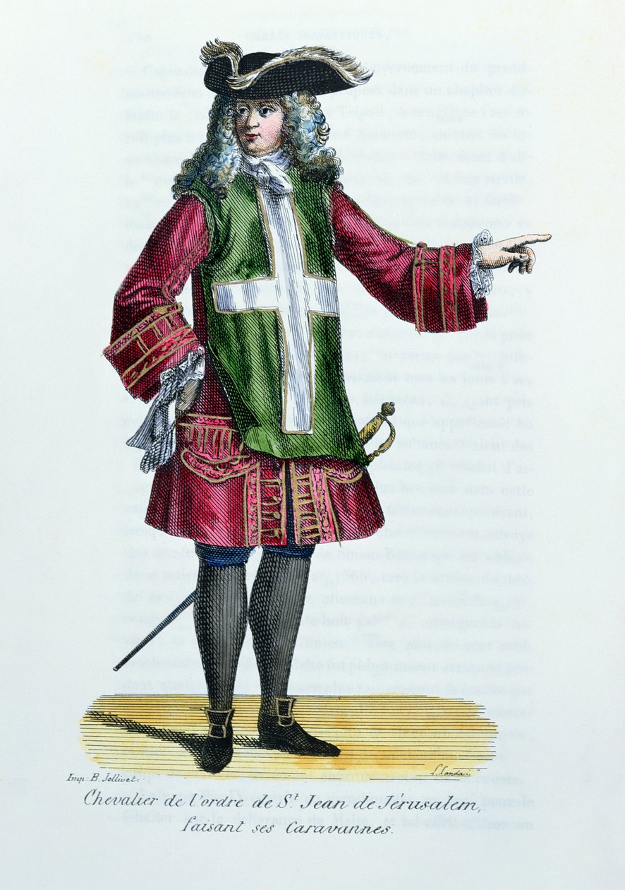 Kawaler Orderu św. Jana Jerozolimskiego, ilustracja z Historii i strojów zakonów ks. Helyota, 1842 autorstwa French School