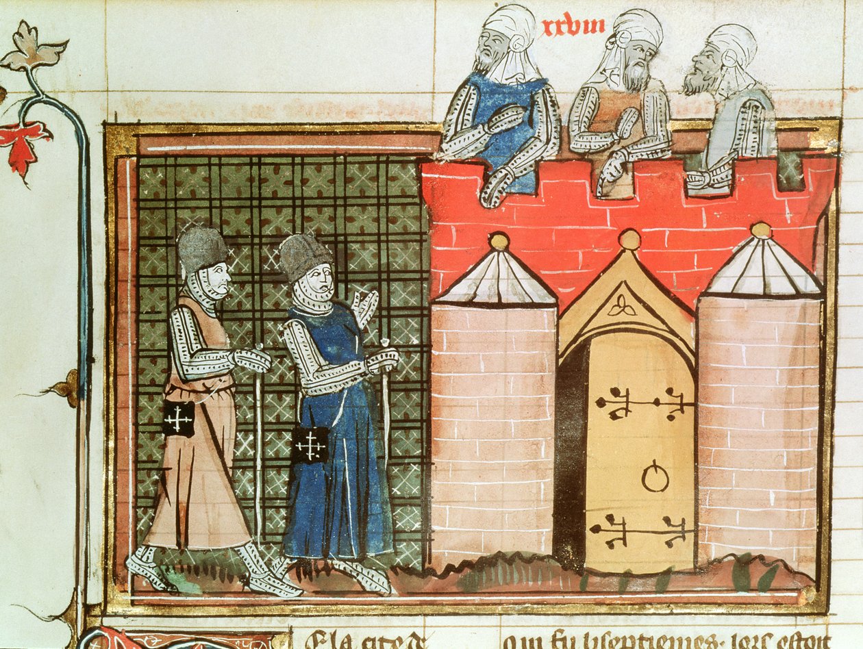 Templariusze przed Jerozolimą, z Le Roman de Godefroi de Bouillon autorstwa French School