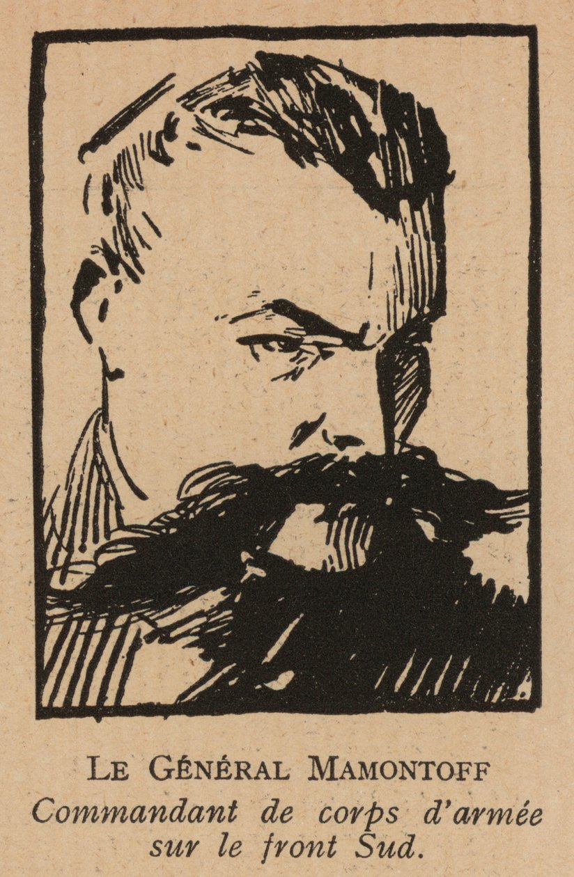 Konstantin Mamontow, doński generał kozacki Białej Armii w południowej Rosji, rosyjska wojna domowa (litografia) autorstwa French School