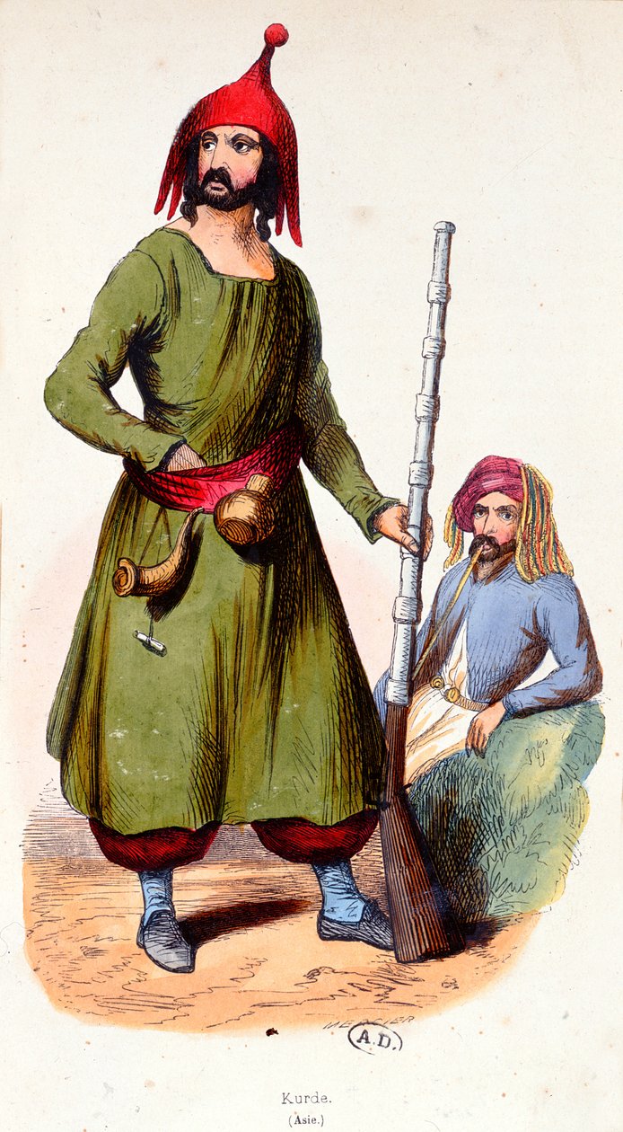 Kurdyjscy wojownicy, ok. 1840 (kolor grawerowany) autorstwa French School