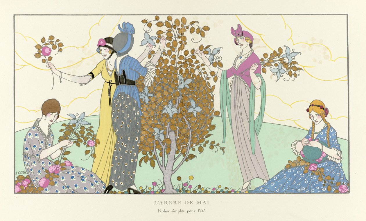 Drzewo Majowe. Proste sukienki na lato z La Gazette du Bon Ton, wyd. 1914 (wzornik) autorstwa French School
