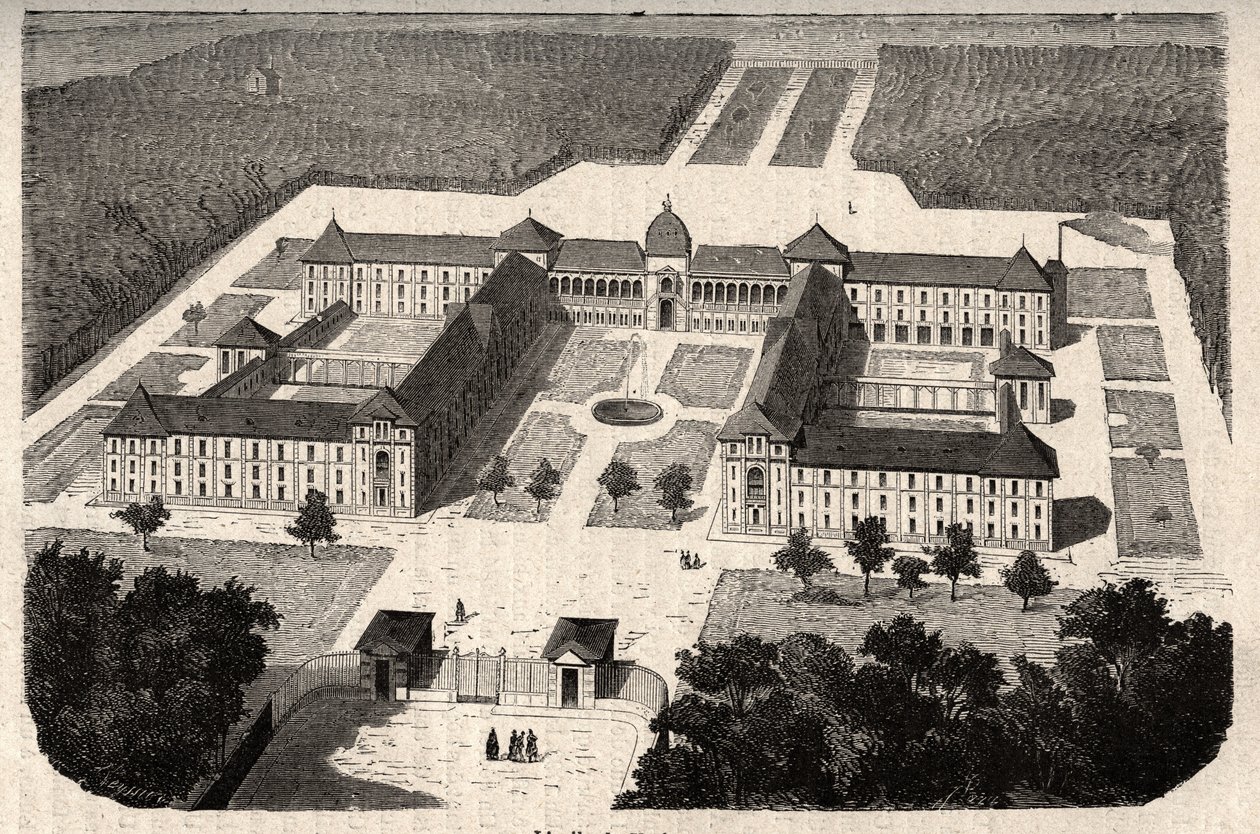 Imperial Asylum w Vesinet (obecnie Szpital Vesinet) w Yvelines - grawer w „” PATILE”” - PEKTURYCZNY OPIS FRANCJI W 6 TOMACH WG LUCIENA HUARDA - koniec XIX wieku autorstwa French School