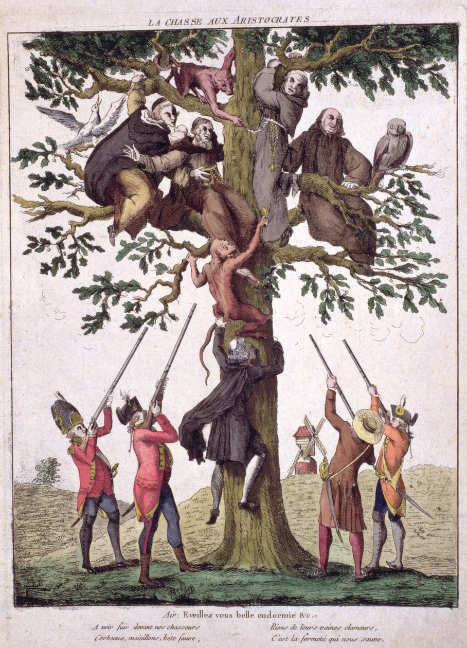 Polowanie na arystokratów, karykatura antyrojalistów, ok.1792 autorstwa French School