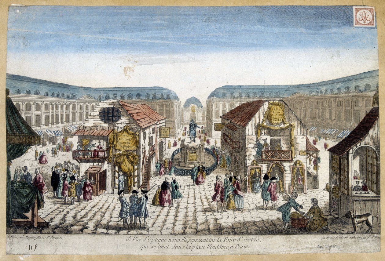 Jarmark św. Owidiusza, miejsce Vendome w Paryżu - grawerowanie autorstwa French School