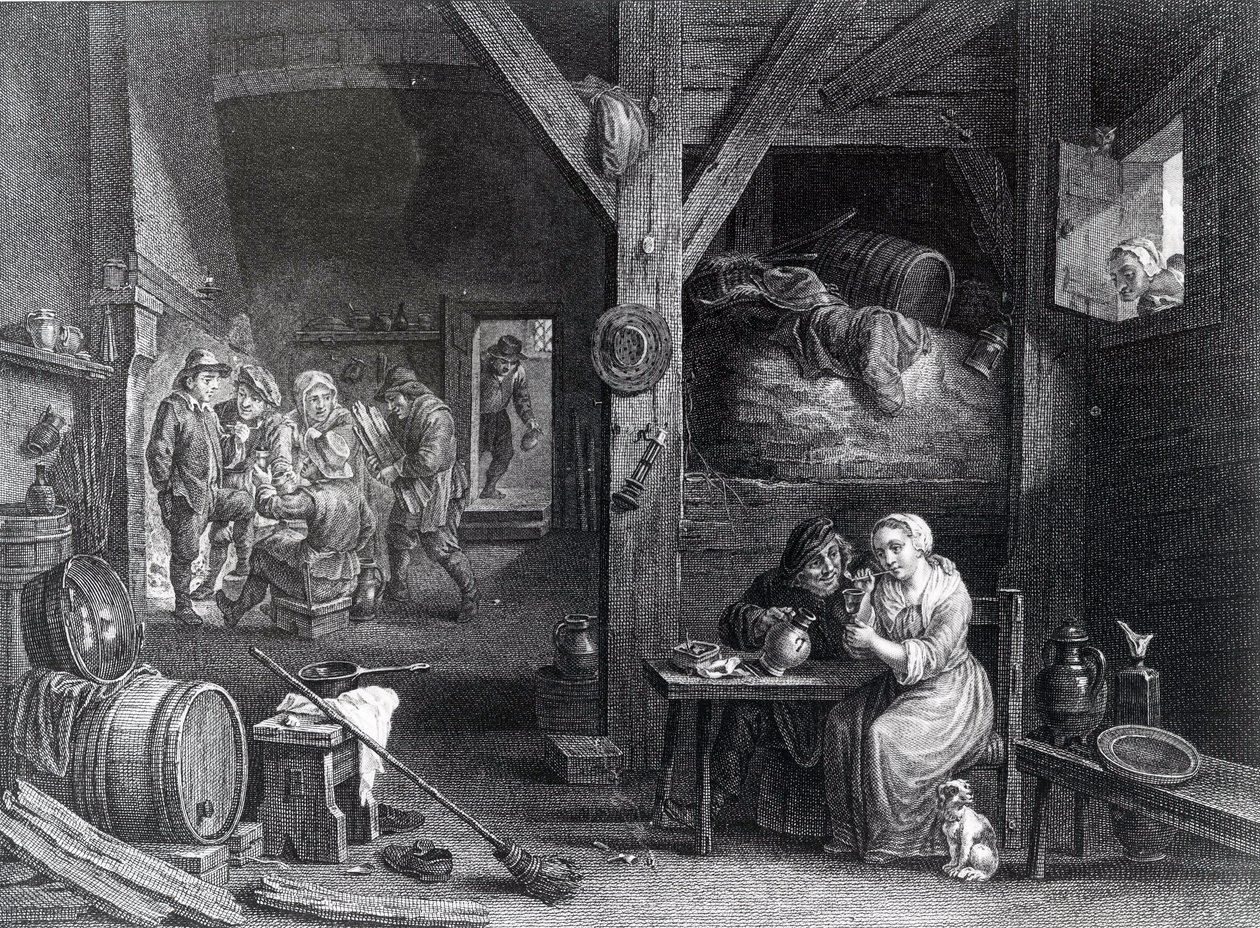 La Fumeuse, grafika Jean Baptiste Patas wg Davida Teniersa Młodszego, 1786-1808 autorstwa French School