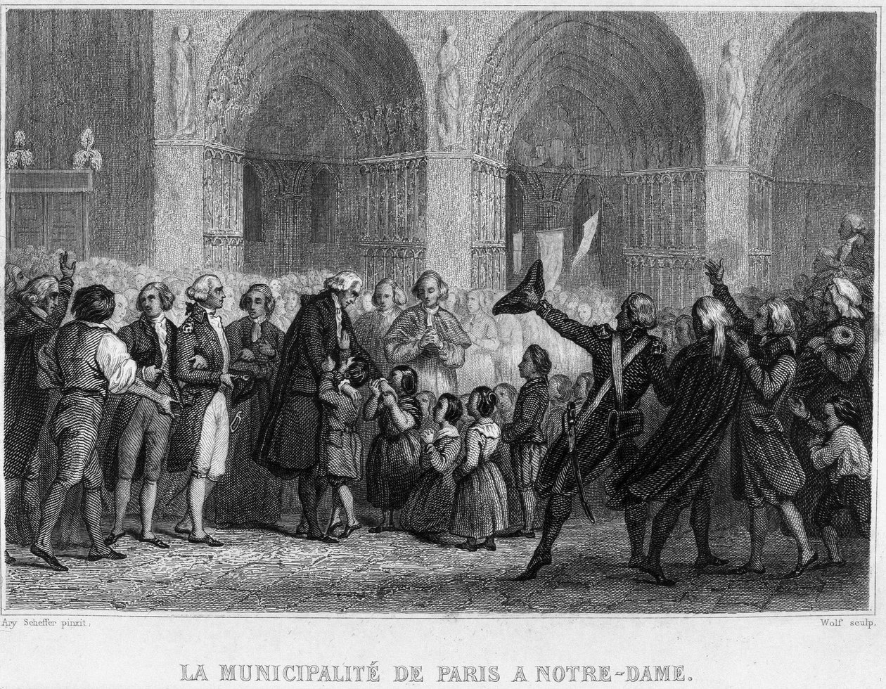 Urząd Miasta Paryża w Notre-Dame – w „Rewolucji Francuskiej” Thiersa. 19 wiek autorstwa French School