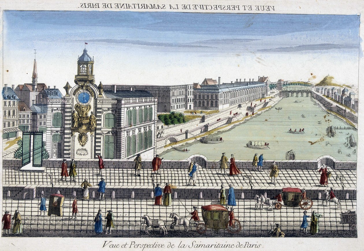 La Samaritaine (pompa wodna) na Pont Neuf w Paryżu - widok optyczny autorstwa French School