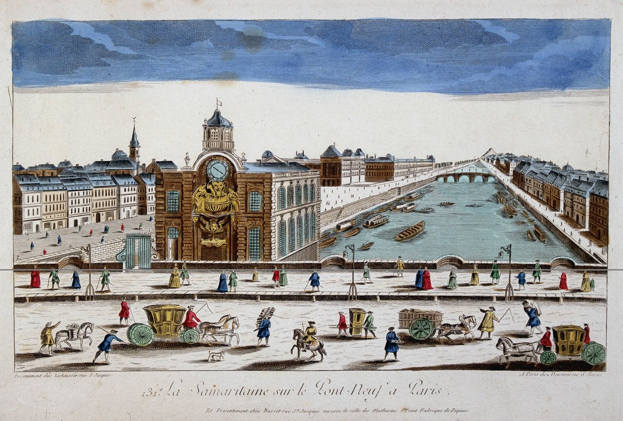 La Samaritaine (pompa wodna) na Pont Neuf w Paryżu - widok optyczny autorstwa French School