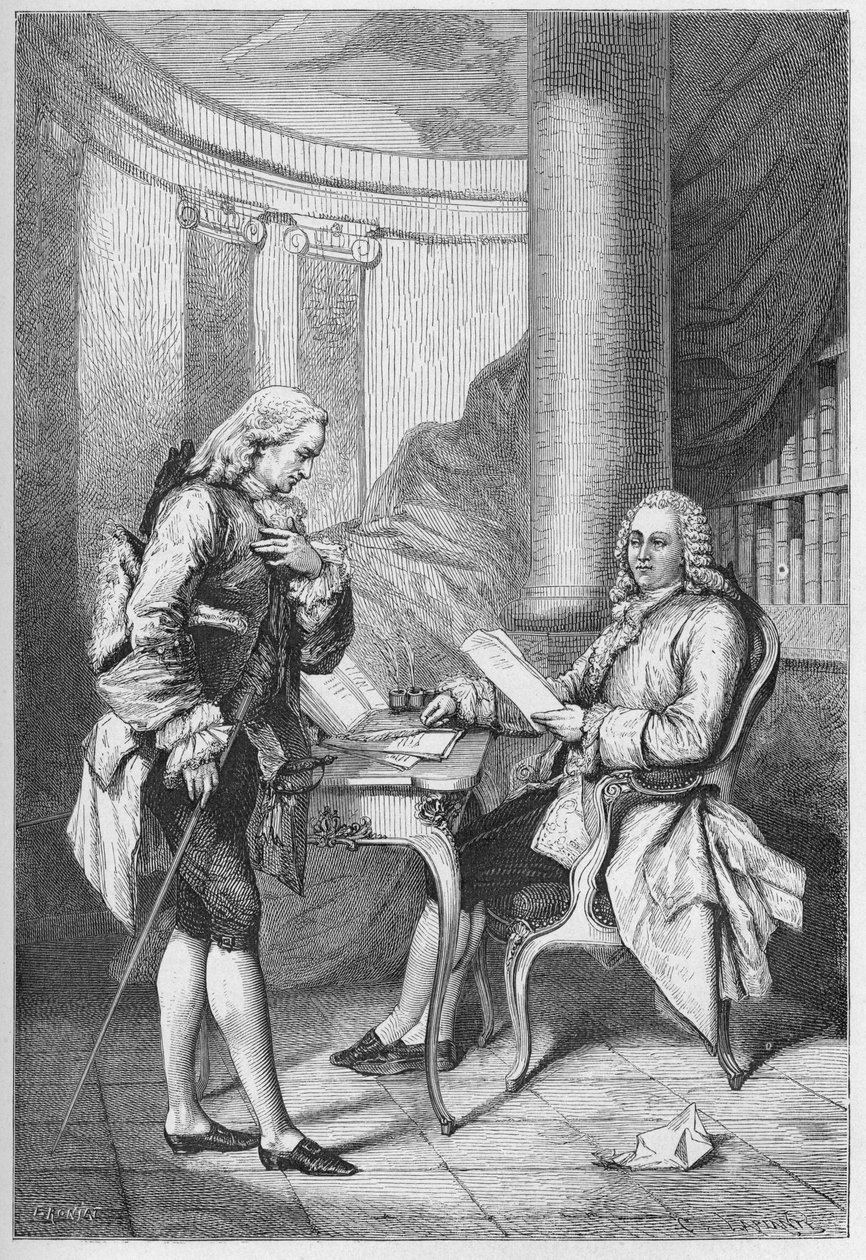 La demission de Turgot 1776 - Ludwik XVI (1754-1793), król Francji i Anne Robert Jacques Turgot (1727-1781) - Dymisja Turgota - grawerowanie z „”L