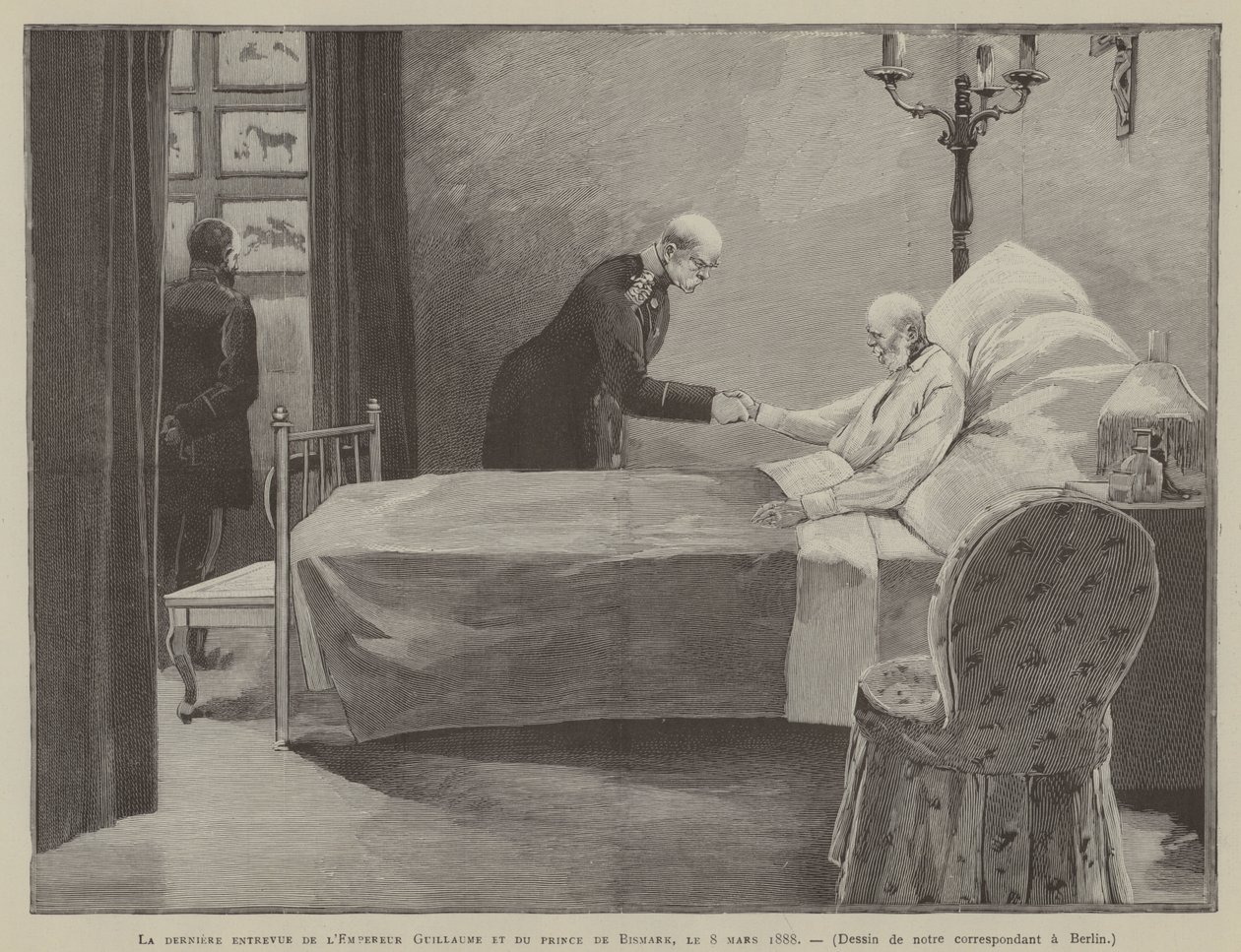 Ostatnie spotkanie cesarza Wilhelma i księcia Bismarka, 8 marca 1888 r. (rycina) autorstwa French School