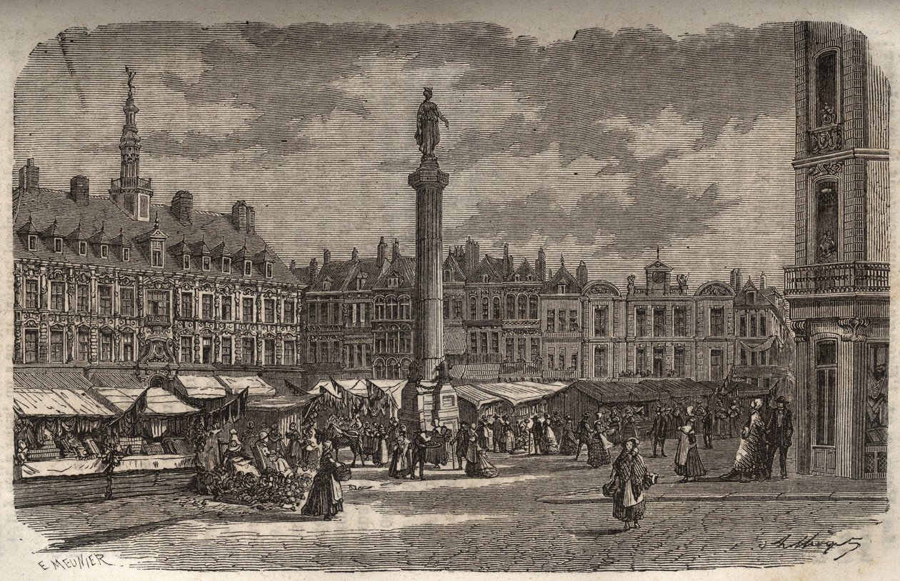 Grand Place w Lille - grawer w „Histoire de France” Victora Duruy (1811-1894) - 1882 autorstwa French School