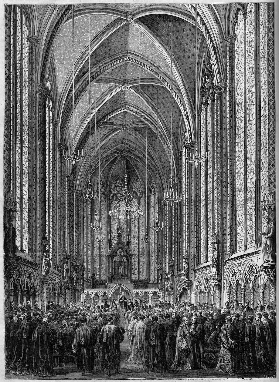 Msza Ducha Świętego odprawiona w Sainte Chapelle w Paryżu z okazji powrotu magistratu 3 listopada 1863 r. Grawer w „Le Monde Illustre” nr 343 z 7 listopada 1863 r. autorstwa French School