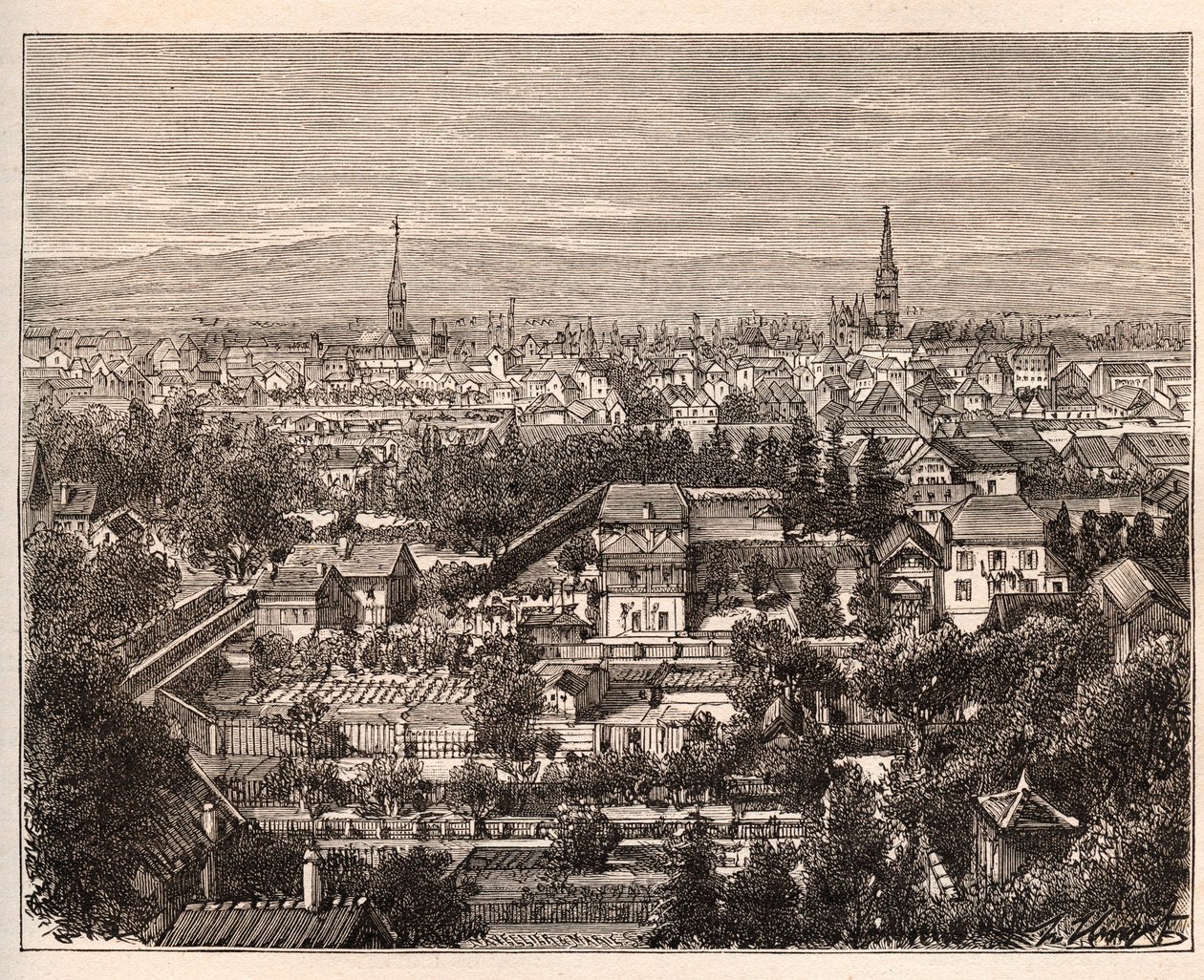 Miasto Mulhouse (Haut-Rhin) - rycina w „La France illustrée: geografia, historia, administracja statystyczna” autorstwa V.A. Malt-Browna. 1884 autorstwa French School
