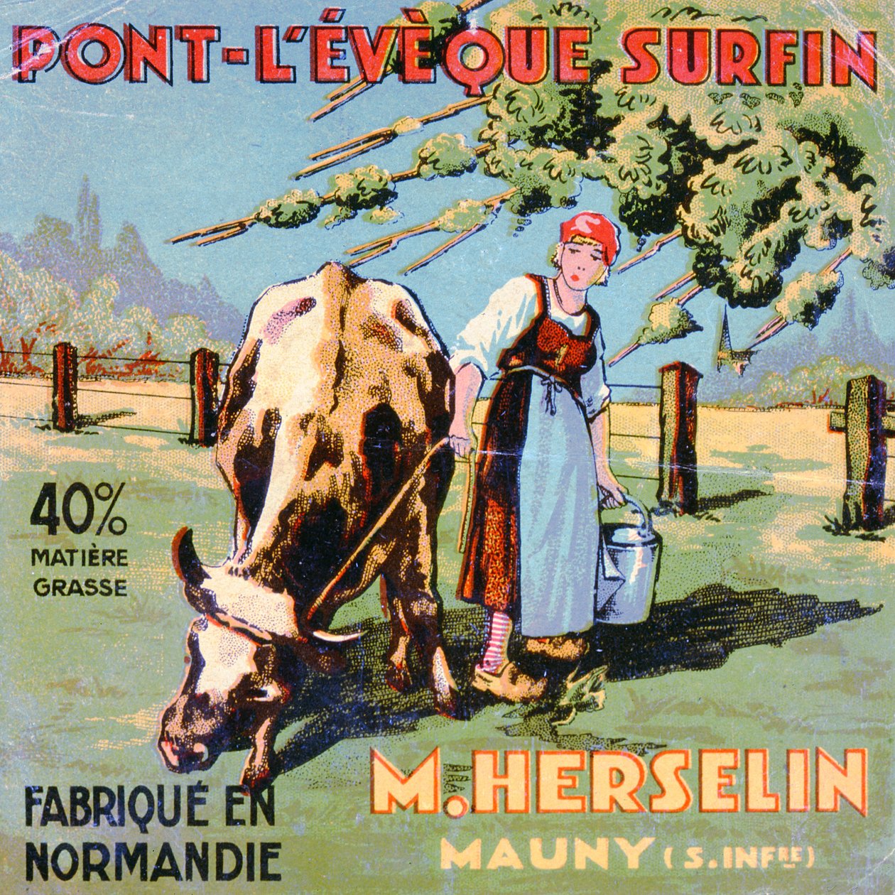 Etykieta sera Pont-LEveque wykonana przez serowara M. Herselina, początek XX wieku autorstwa French School