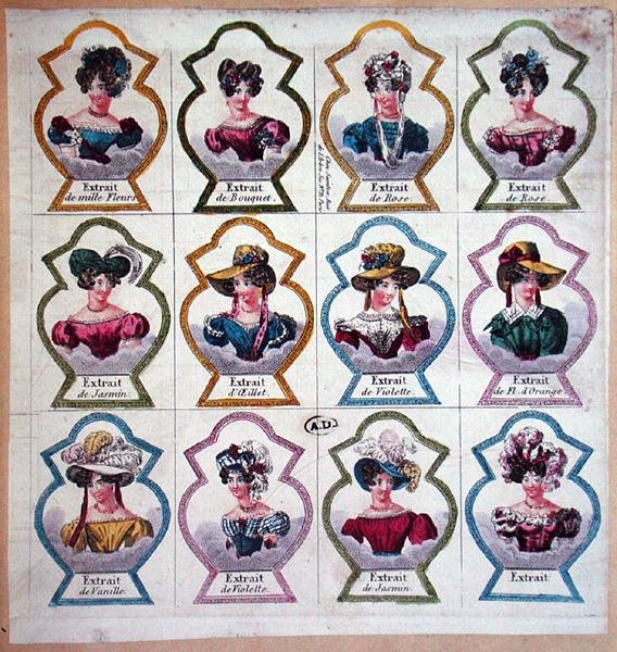 Etykiety na perfumy, ok.1820 autorstwa French School