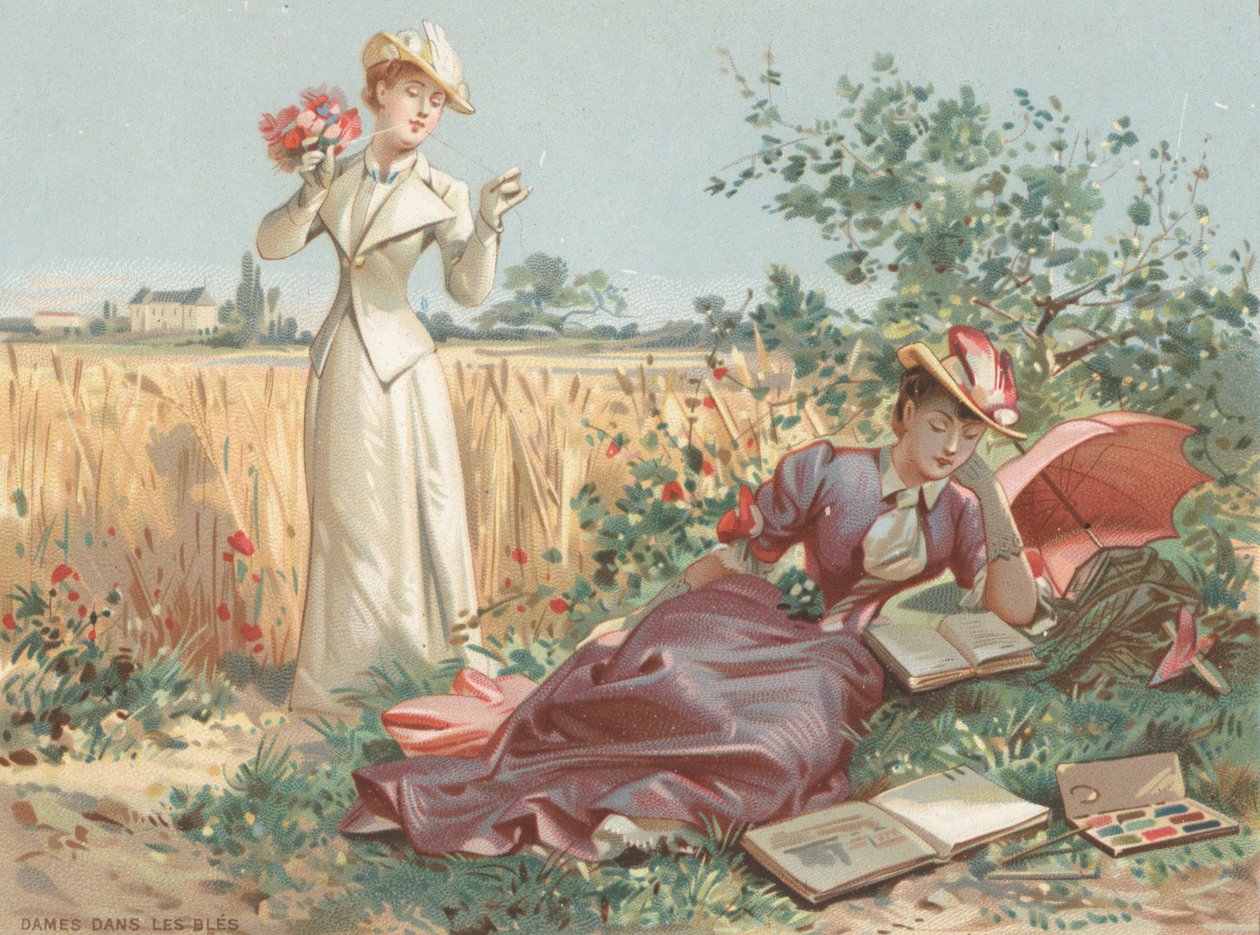 Panie na polu kukurydzy (chromolitho) autorstwa French School