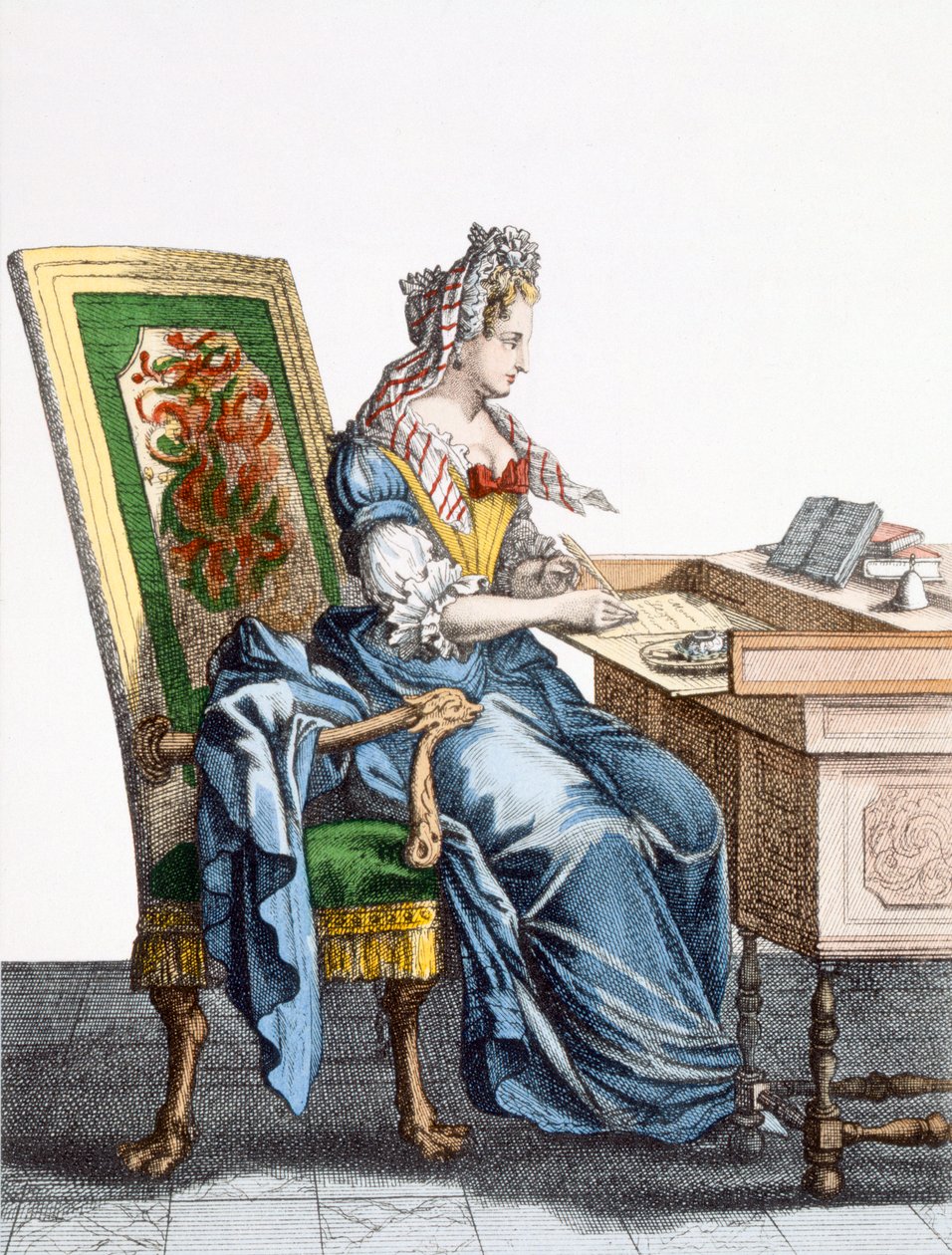 Lady at Writing Desk 88:Kobieta płaci rachunki przy swoim biurku; autorstwa French School