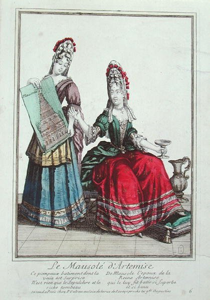 Dama przedstawiająca obraz Mauzoleum w Halikarnasie (litografia kolorowa) autorstwa French School