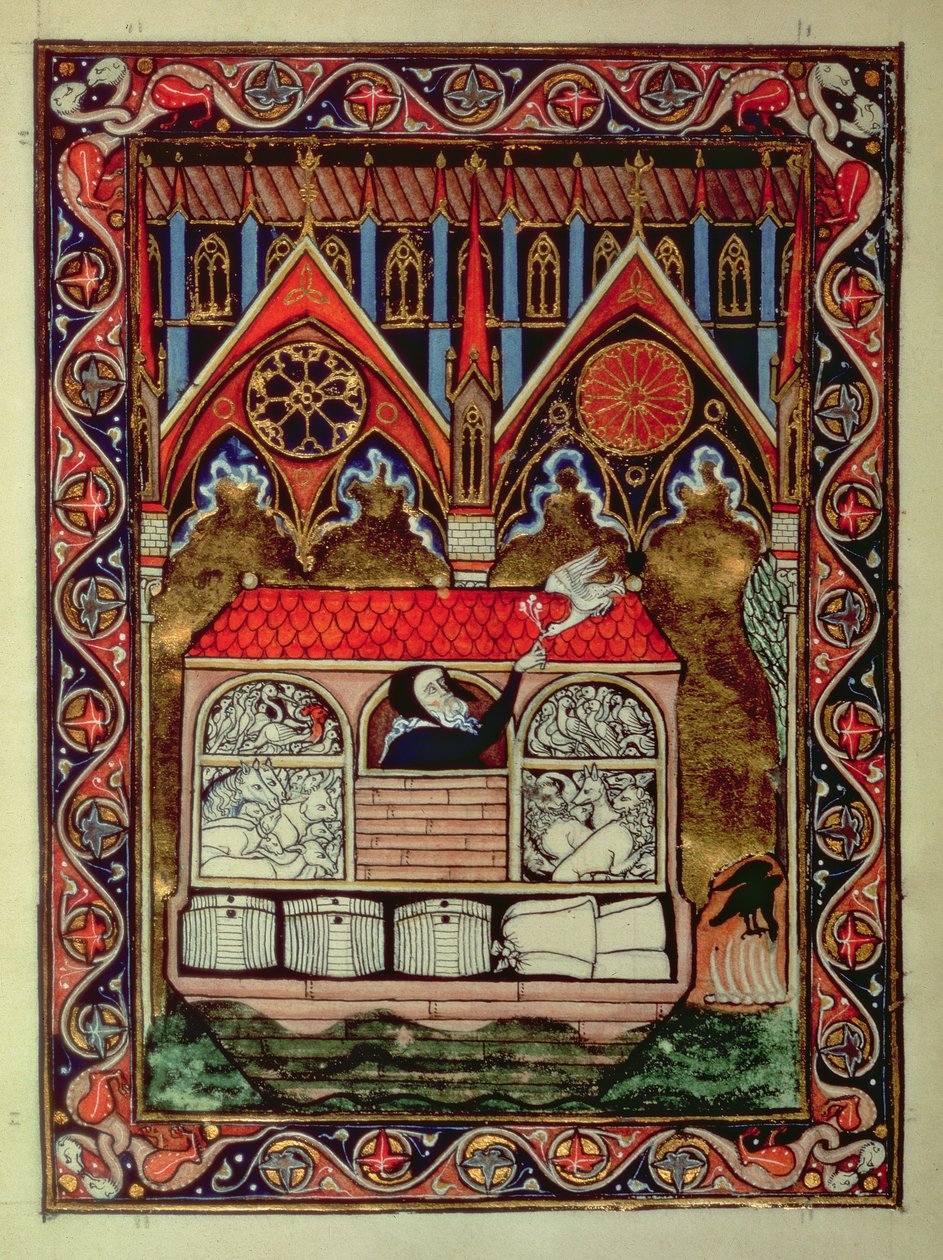 Lat 10525 f.3v Arka Noego, z Psałterza św. Ludwika, ok. 1258-70 autorstwa French School