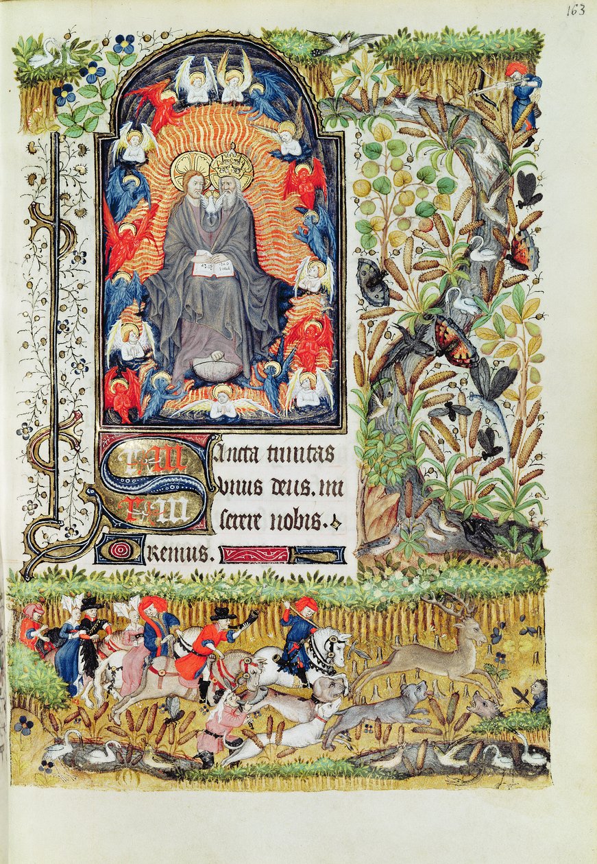 Lat 1156 B f.163 Listopad; polowanie na jelenie, z Godzin Marguerite dOrleans, 1426-38 autorstwa French School