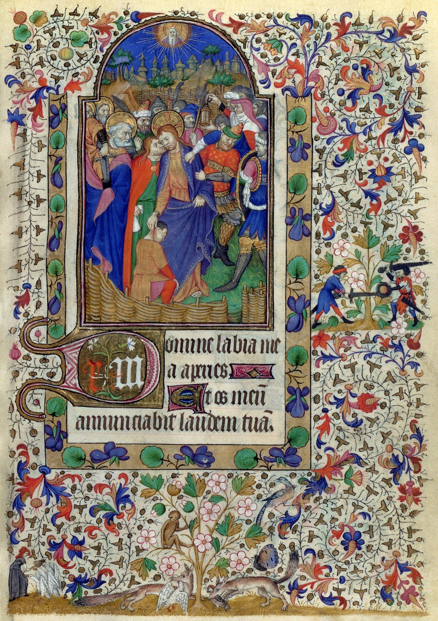 Lat 1156 f.133 Pocałunek Judasza, z Godzin Małgorzaty dOrleans, 1426-38 autorstwa French School