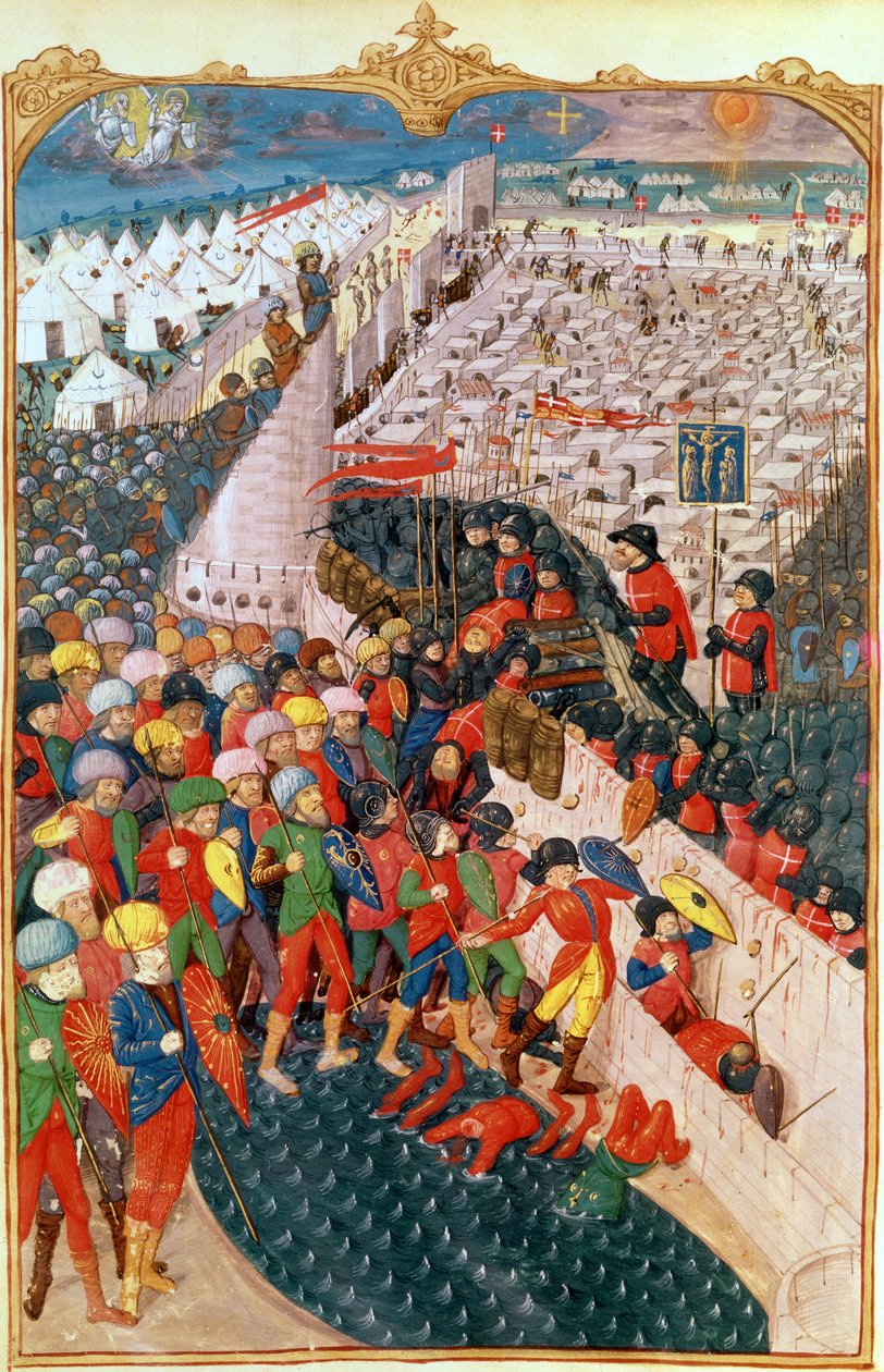 Lat 6067 Operacje tureckie podczas oblężenia Rodos, z Historii oblężenia Rodos, Guillaume Caoursin, 1483 autorstwa French School