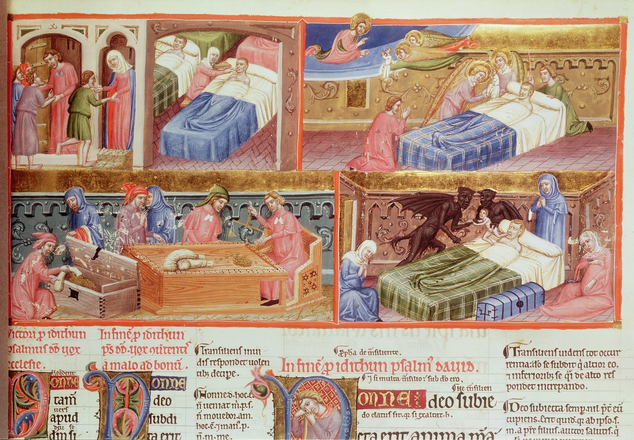 Lat 8846 f.106 Dobry człowiek zabrany do nieba i chciwy do piekła, z Hebraica Romana Gallica autorstwa French School