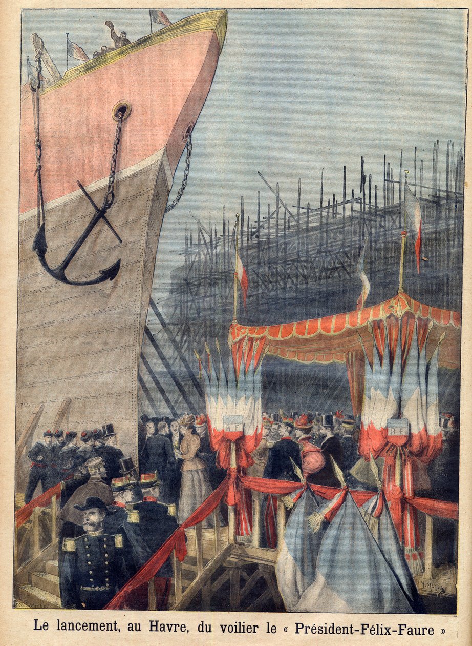 Wodowanie w Le Havre żaglowca „President Felix-Faure”. „” Le petit Journal”” autorstwa French School
