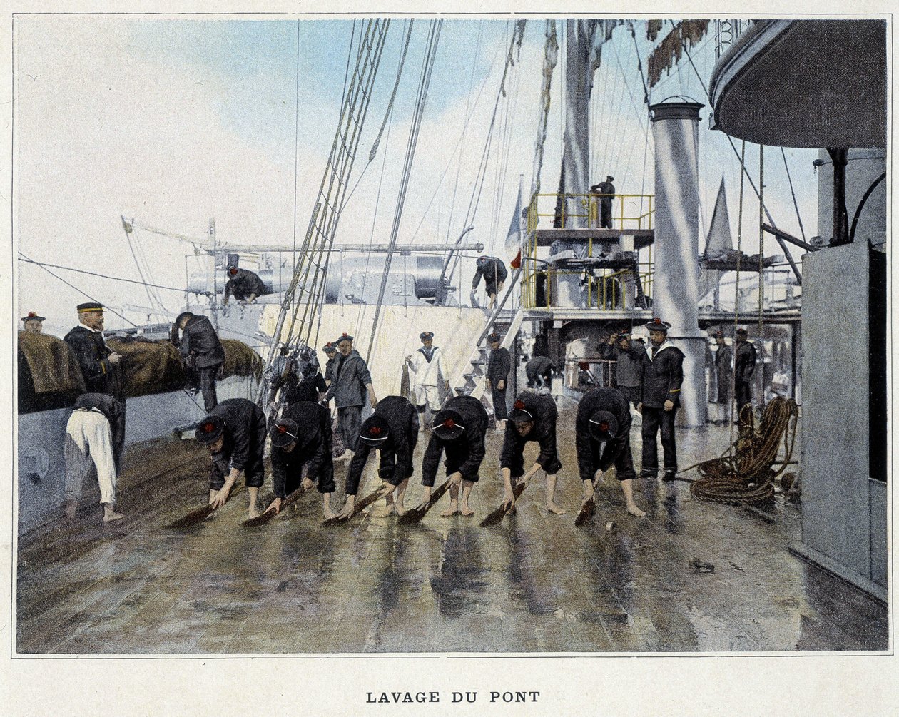 Mycie pokładu - w „”Albumie wojskowym – Navy: Life on Board”” autorstwa French School