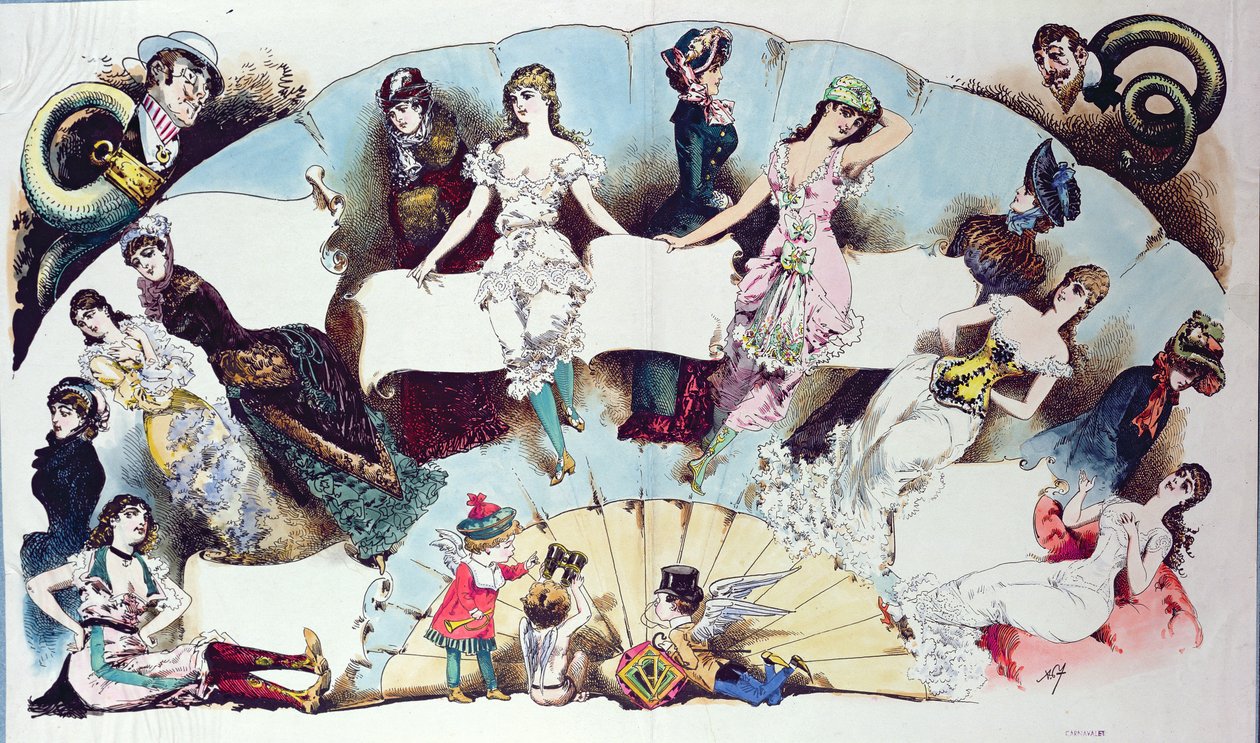Ilustracje układu do artykułu o bieliźnie damskiej, z La Vie Parisienne, ok. 1870 autorstwa French School