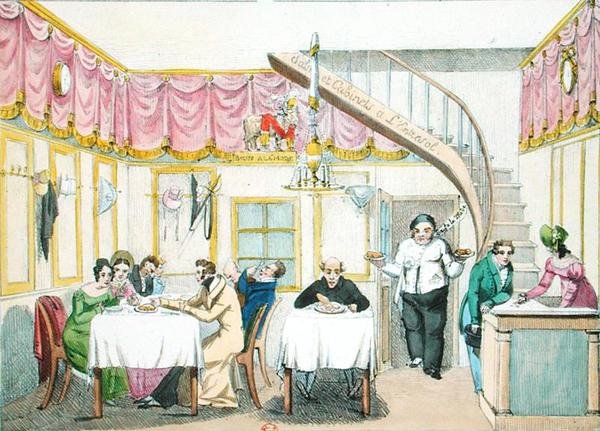 Le Boeuf a la Mode, rue Valois, Paryż, z Le Gout du Jour, ok. 1830 (patrz także 175977) autorstwa French School