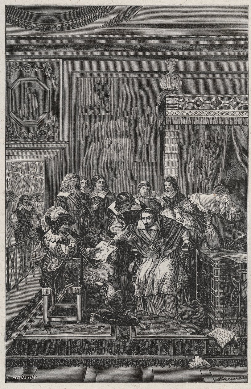 Litografia umierającego kardynała de Richelieu autorstwa Charlesa Motte (1785-1836) w „Les Hommes Celebres de la France” Louisa Dumasa 1889 autorstwa French School
