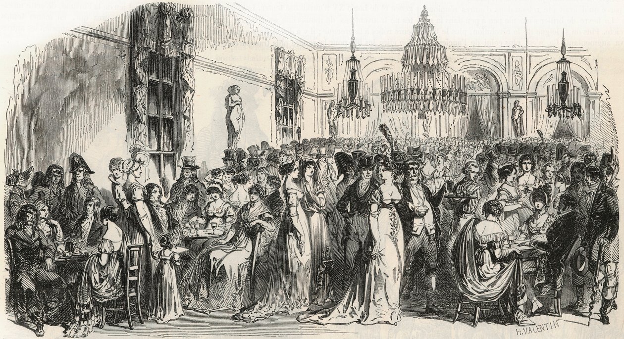 Grand Salon du cafe Frascati w Paryżu w XIX wieku - Grawerowanie w „Tableau-de-Paris” autorstwa Edmonda Texiera 1852 autorstwa French School