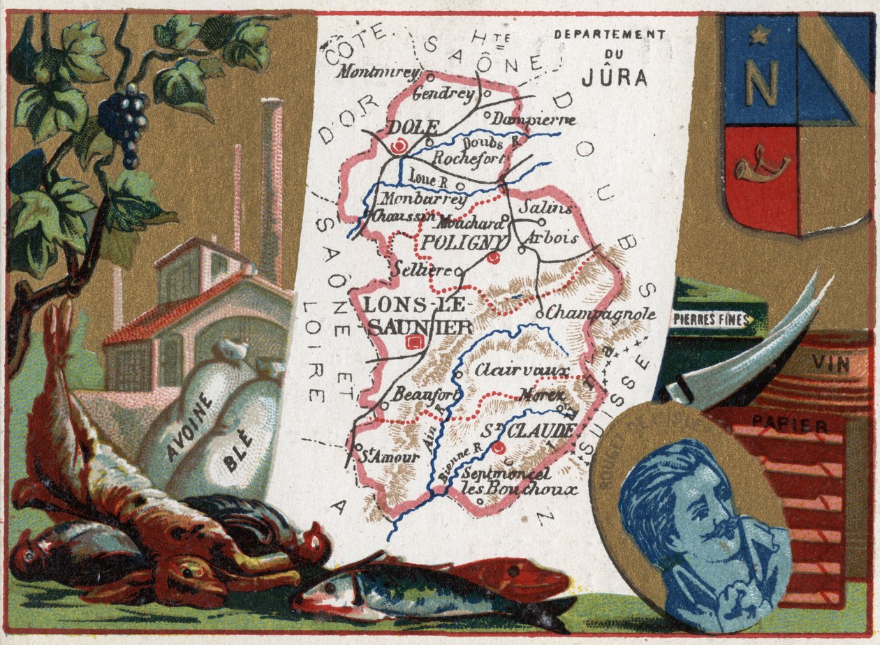 Le Jura (39), Franche Comte (Franche-Comte), Francja. Lokalna specjalność: myślistwo, owies, pszenica, drobne kamienie, wino i papier. Portret Rouget de L
