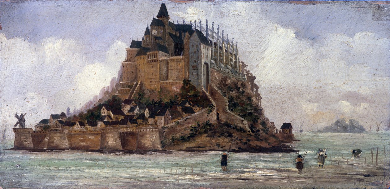 Le Mont Saint-Michel niska klacz - olej na panelu, anonimowy autorstwa French School