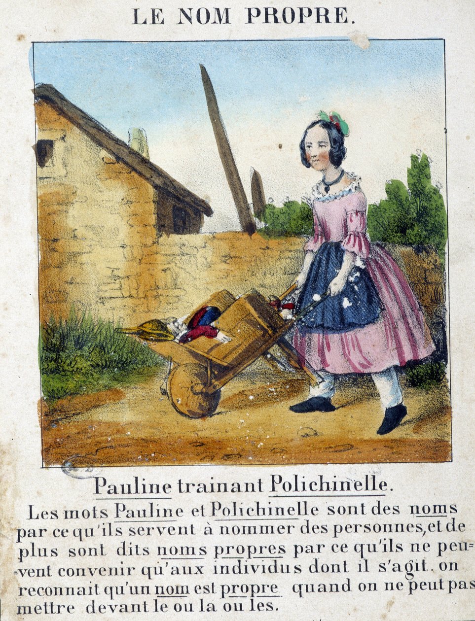 Le Nom Proper (dziewczynka niosąca swoje zabawki) - w „”La grammar en images”” autorstwa French School
