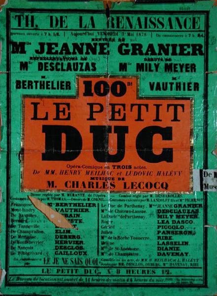 „Le Petit Duc”, operetka Charlesa LeCocqa w Theatre de la Renaissance, maj 1878 (kolor lito) autorstwa French School