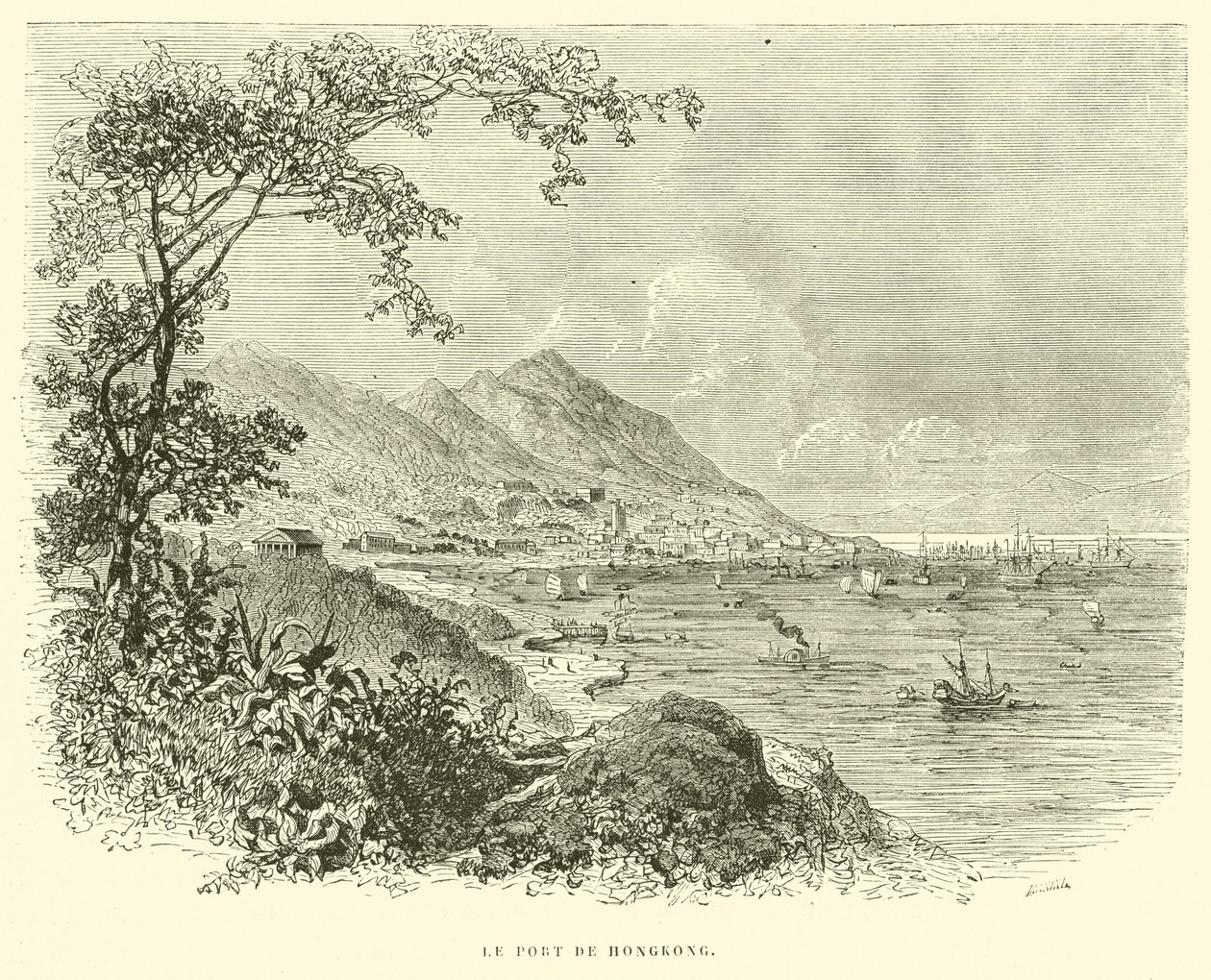 Le Port de Hongkong (grawerunek) autorstwa French School