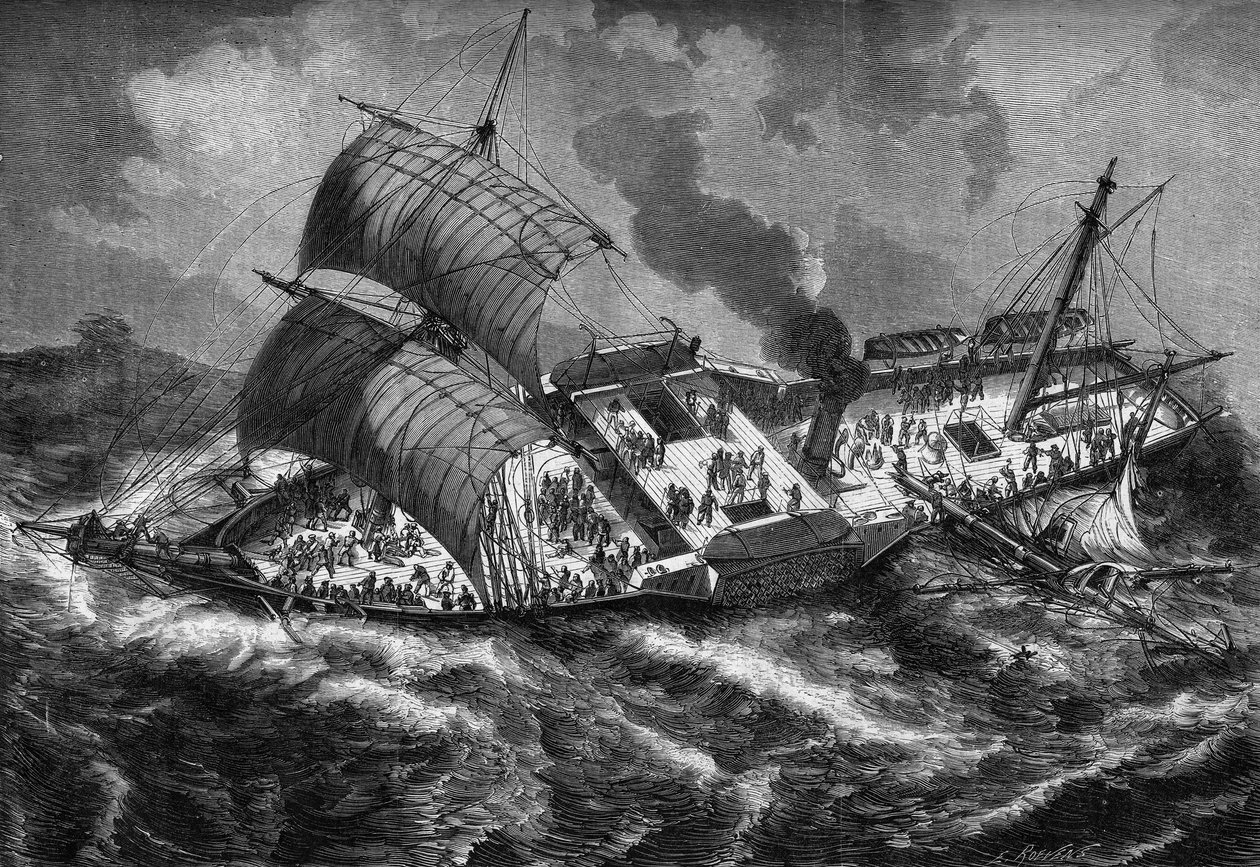 Francuski pancernik „Vauban” traci maszt podczas sztormu autorstwa French School