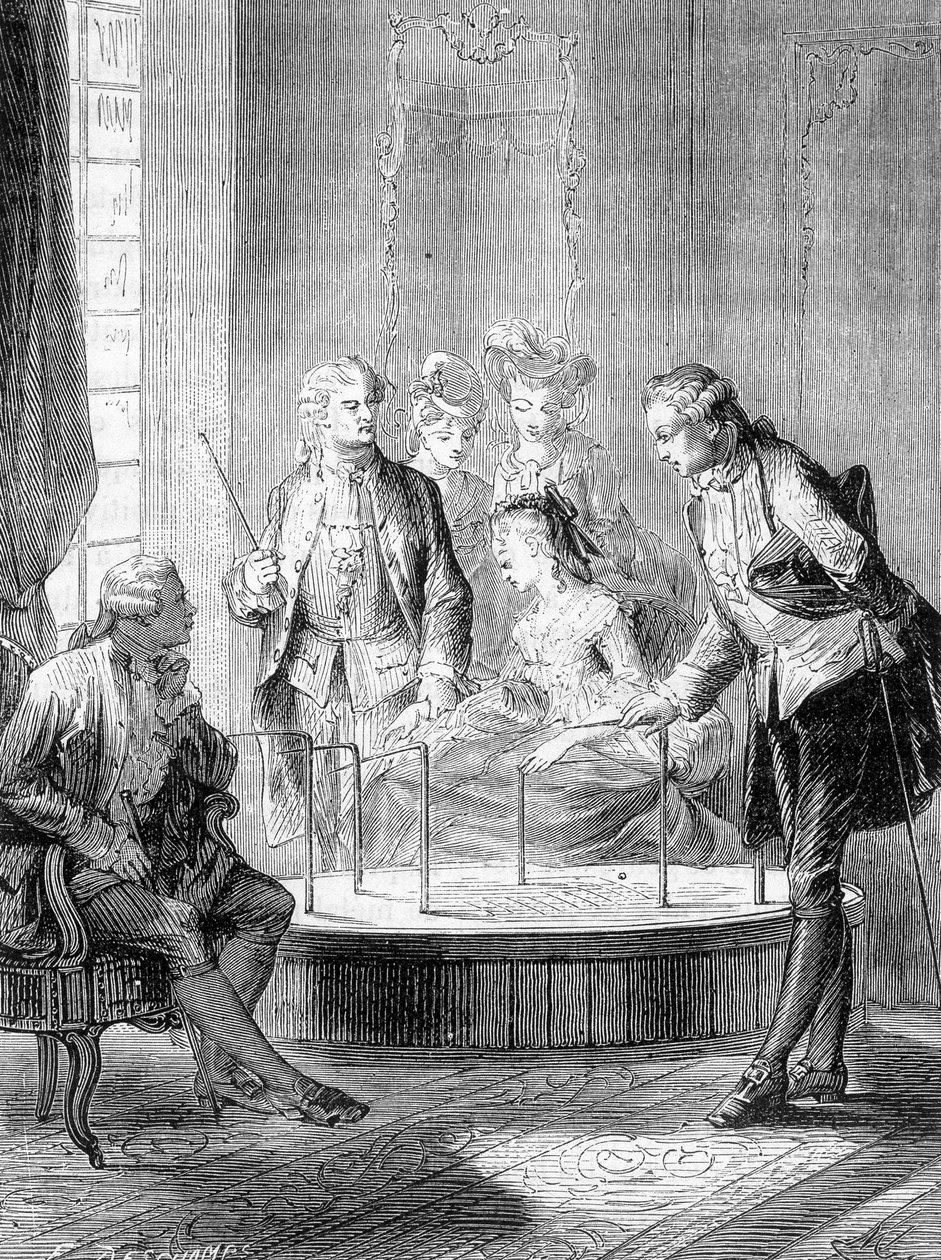 Le bucket de Mesmer (Frederic Antoine Mesmer - Franz Anton Mesmer) - w „Cudach nauki” Figuiera autorstwa French School
