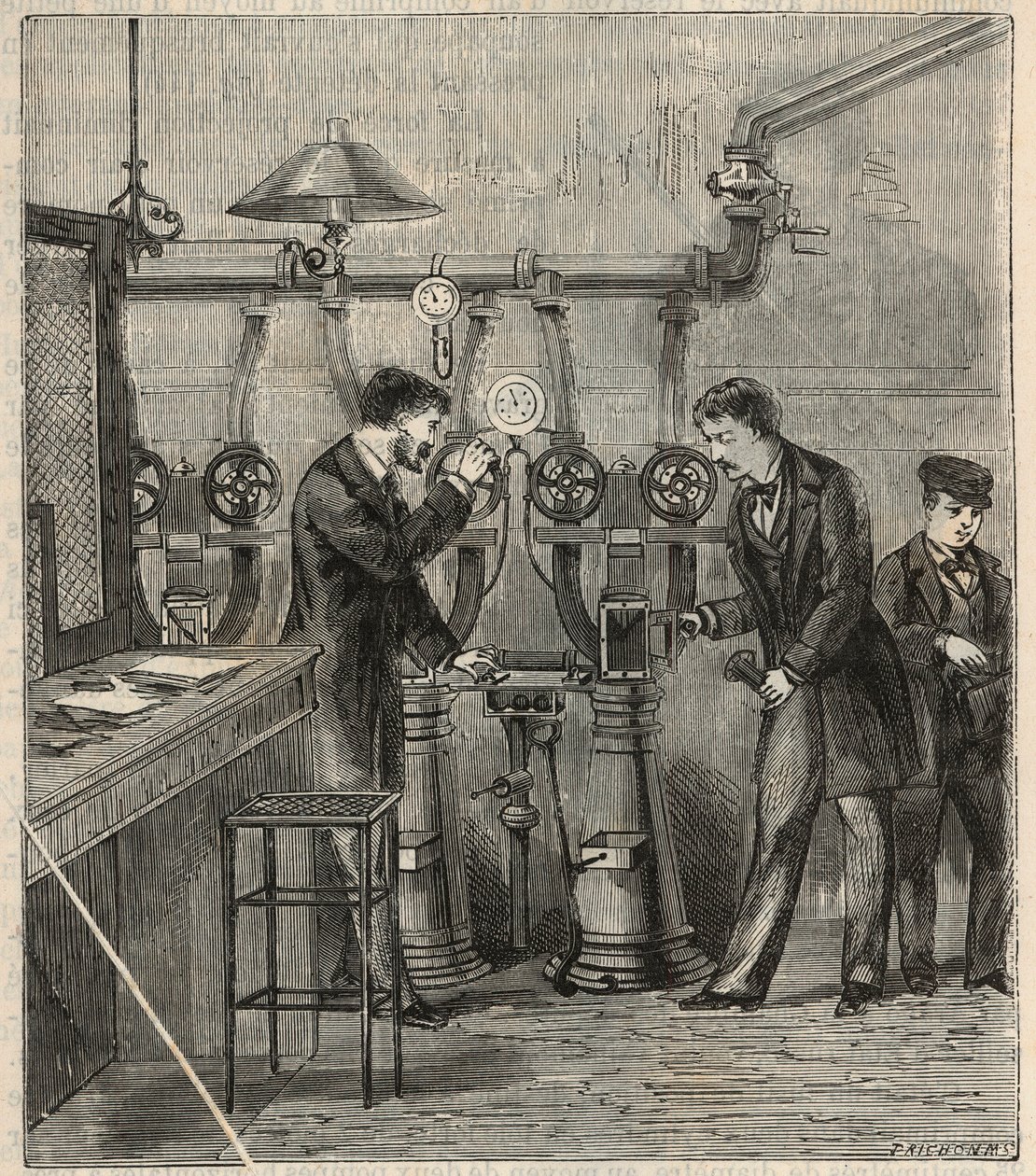 Poczta pneumatyczna w Paryżu - Poczta pneumatyczna lub poczta pneumatyczna w Paryżu - Grawerowanie w „Sciences mise à la range de tous - Physical et chimie populaires” Alexisa Clerca - Koniec XIX wieku - Kolekcja prywatna autorstwa French School