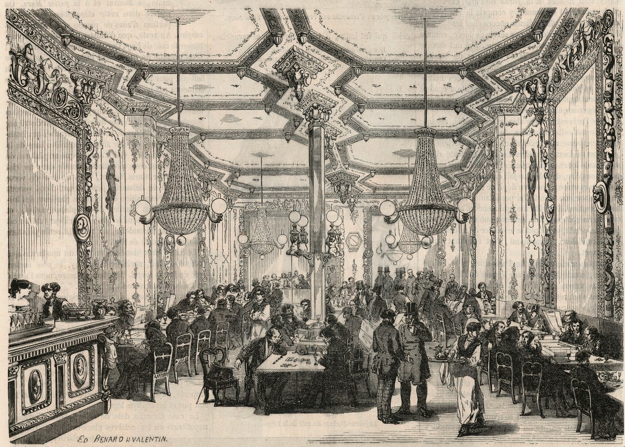 Kawiarnia Pierron w Paryżu w XIX wieku - Grawerowanie w „Tableau-de-Paris” autorstwa Edmonda Texiera 1852 autorstwa French School