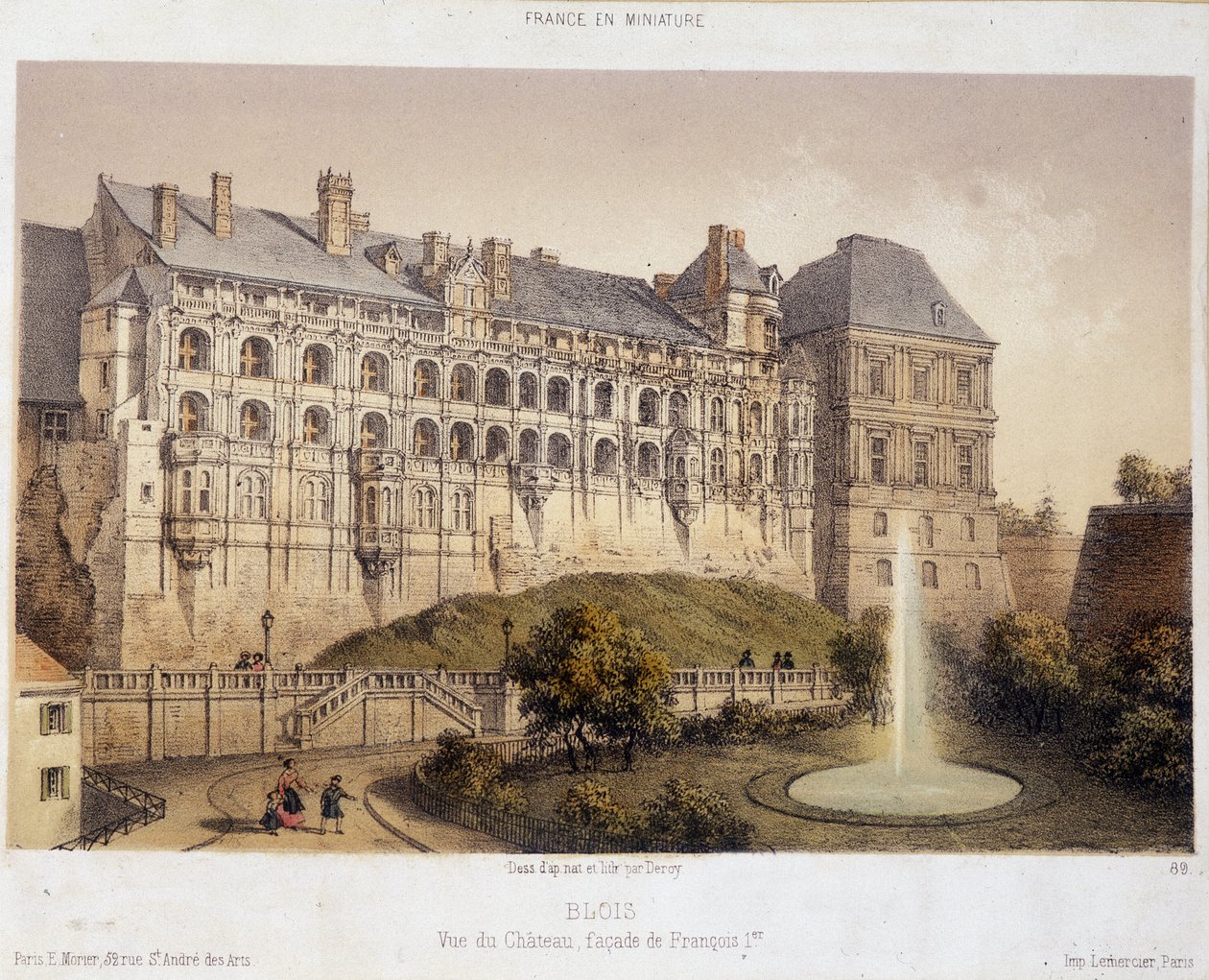 Zamek w Blois - litografia autorstwa French School