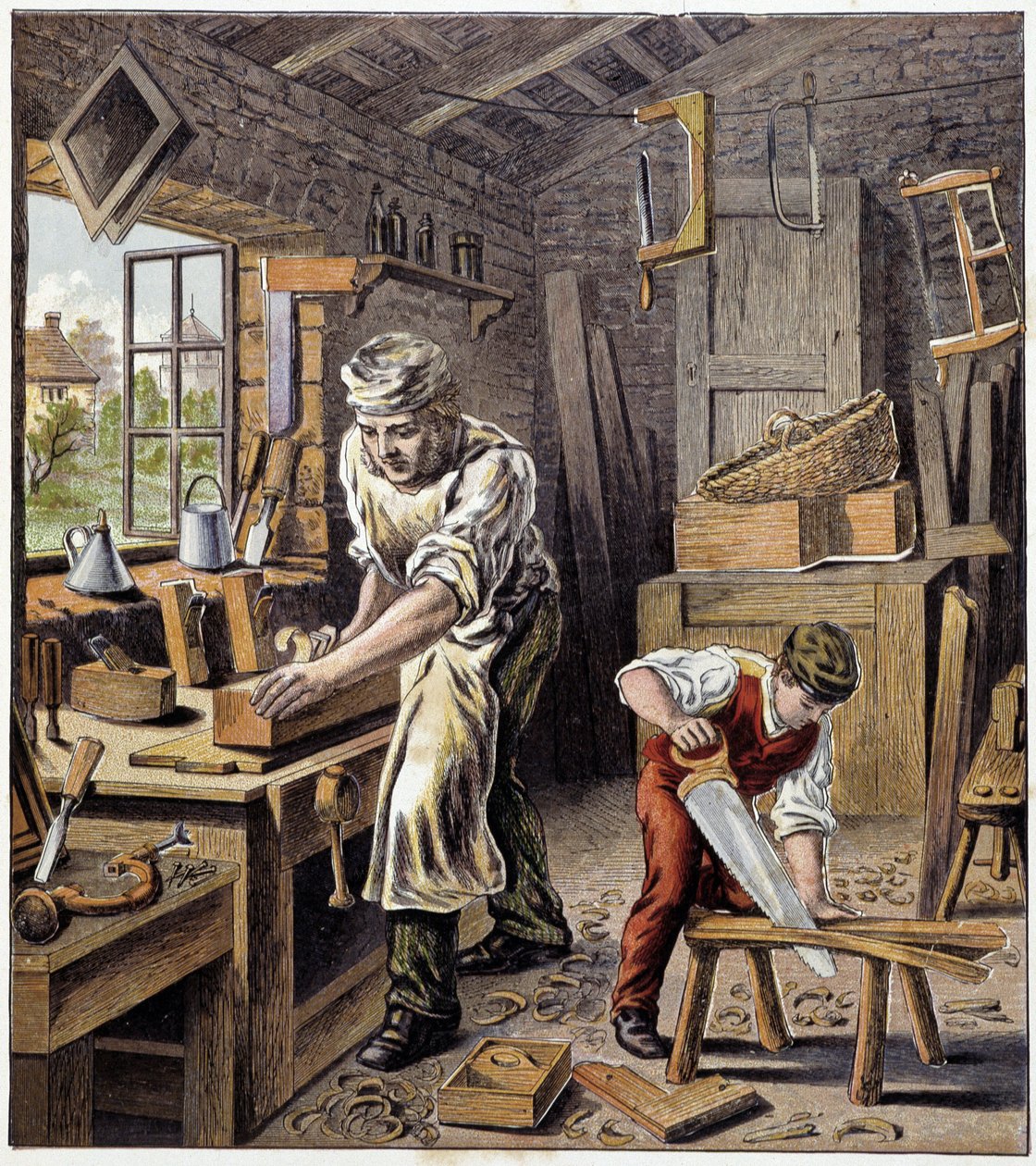 Stolarz – w „Magazynie dla małych dzieci”, wyd. Hachette, nd. około 1900 roku autorstwa French School