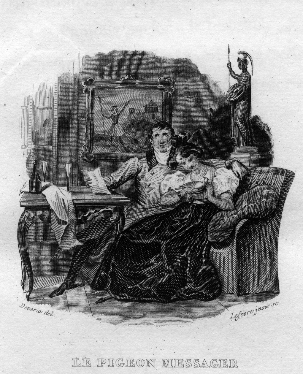 Gołąb pocztowy Chanson de Beranger w „”Oeuvres kończy”” (1834) Pierre’a Jeana de Berangera (1780-1857), francuskiego poety i autora piosenek. autorstwa French School