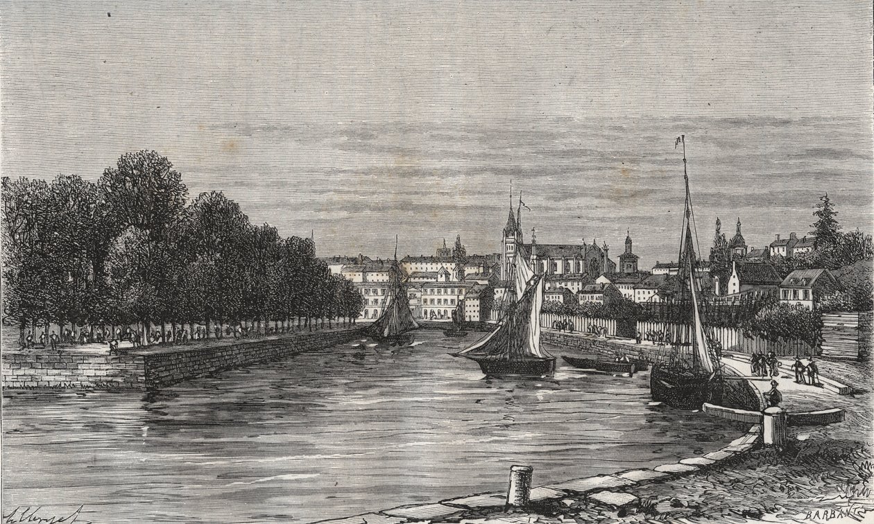 Le port de Vannes (Morbihan, Francja)// Port Vannes (Morbihan, Francja) - rycina w „La France illustrée: geographie, histoire, Administrationstatistique” autorstwa V.-A. Słodowy Brąz. 1884 autorstwa French School