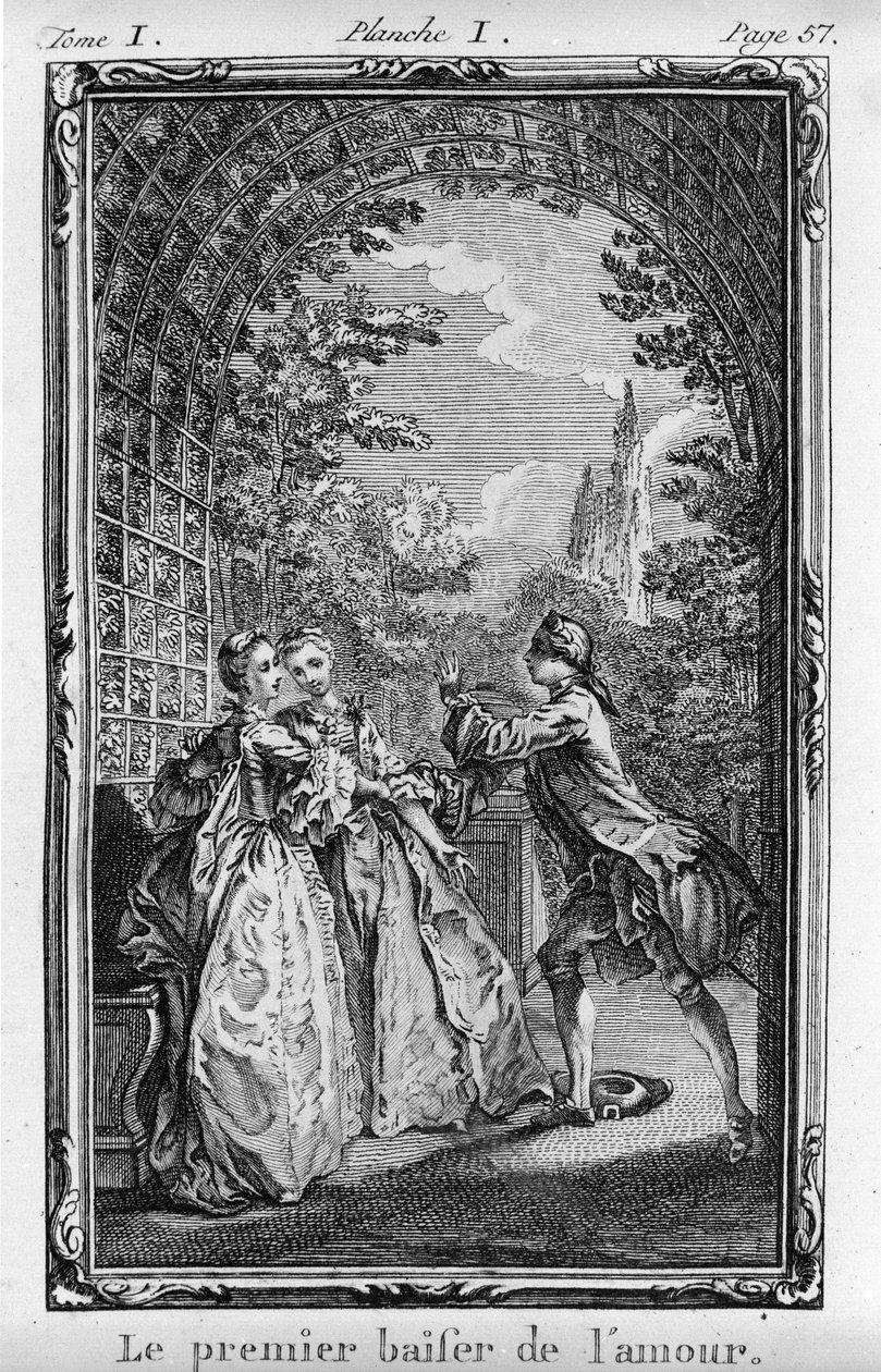 Pierwszy pocałunek miłości Ilustracja z "Julie ou La Nouvelle Heloise" Jean Jacques Rousseau (1712-1788) wyd. 1769 autorstwa French School
